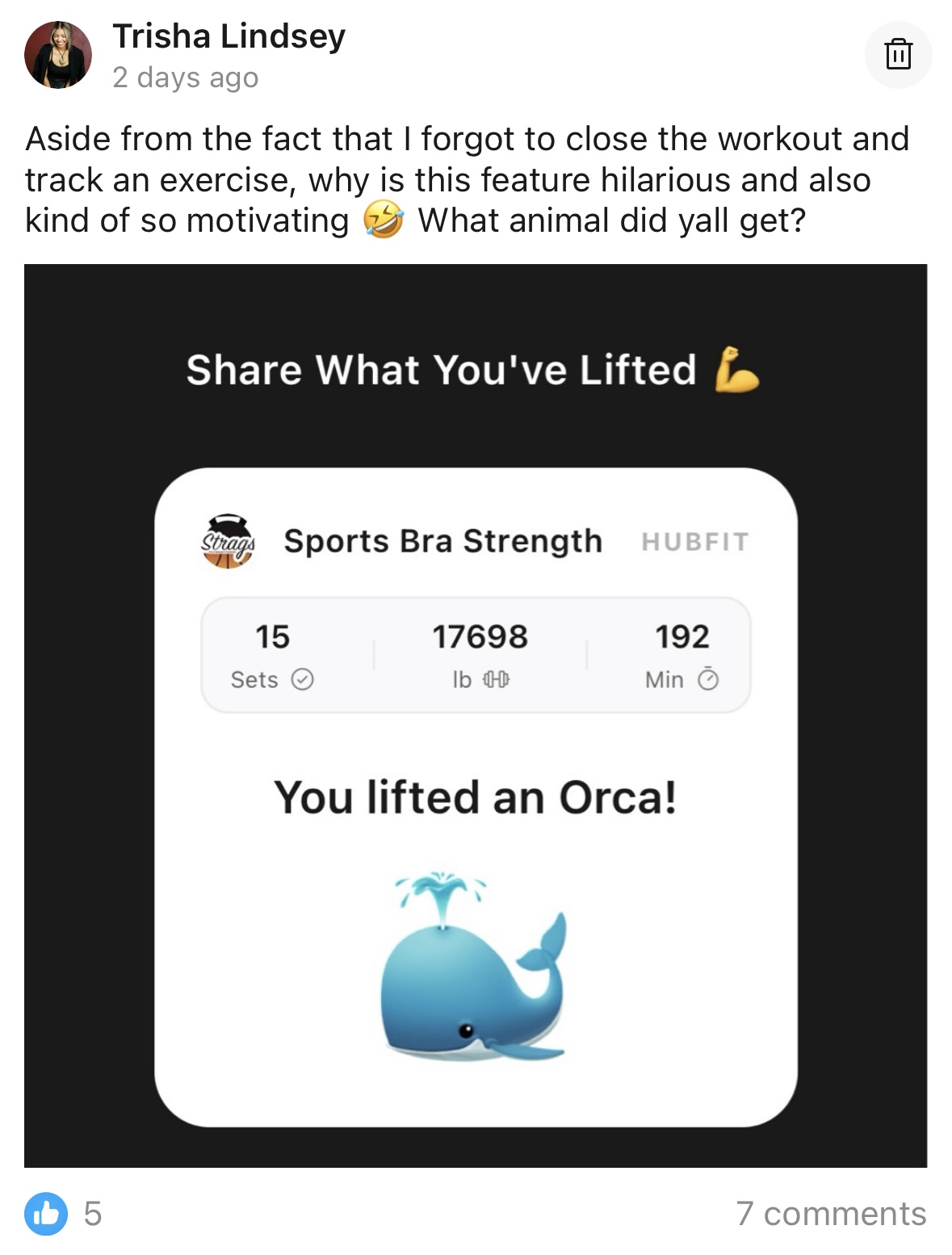 Community chat screenshot from inside Sports Bra Strength